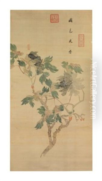 Peonies Oil Painting by Empress Cixi Manchu-Chinese