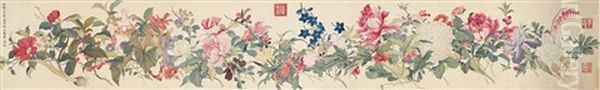 Empress Dowager Cixi Blooming Beauties Oil Painting by Empress Cixi Manchu-Chinese