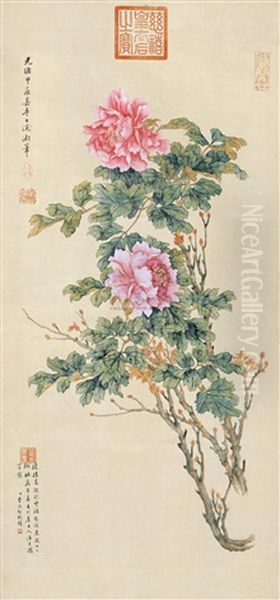 Peony Oil Painting by Empress Cixi Manchu-Chinese