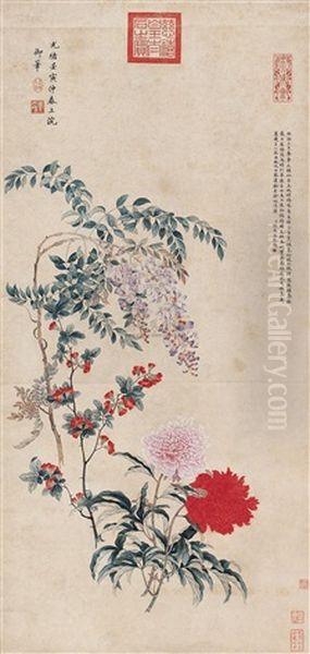 Flowers Oil Painting by Empress Cixi Manchu-Chinese
