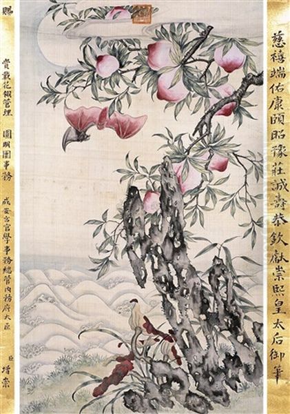 Flowers And Birds Oil Painting by Empress Cixi Manchu-Chinese