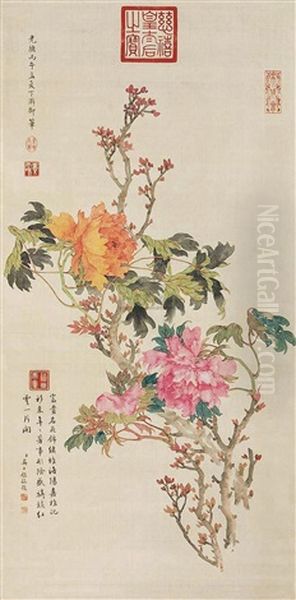Flowers Oil Painting by Empress Cixi Manchu-Chinese