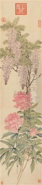 Flower Oil Painting by Empress Cixi Manchu-Chinese