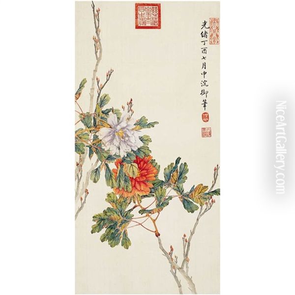 Peonies Oil Painting by Empress Cixi Manchu-Chinese