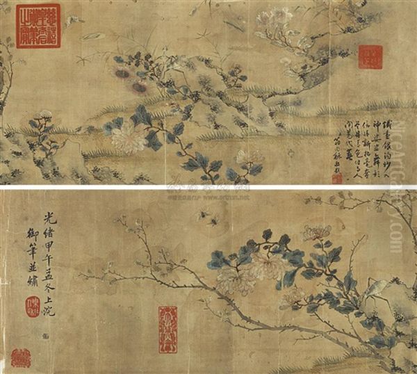 Flower And Bird Oil Painting by Empress Cixi Manchu-Chinese