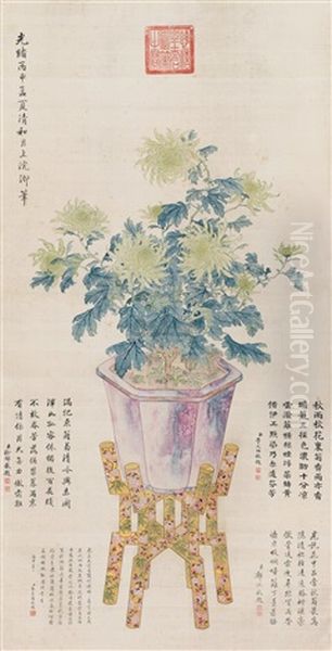 Chrysanthemum Oil Painting by Empress Cixi Manchu-Chinese