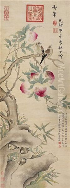 Peach Oil Painting by Empress Cixi Manchu-Chinese
