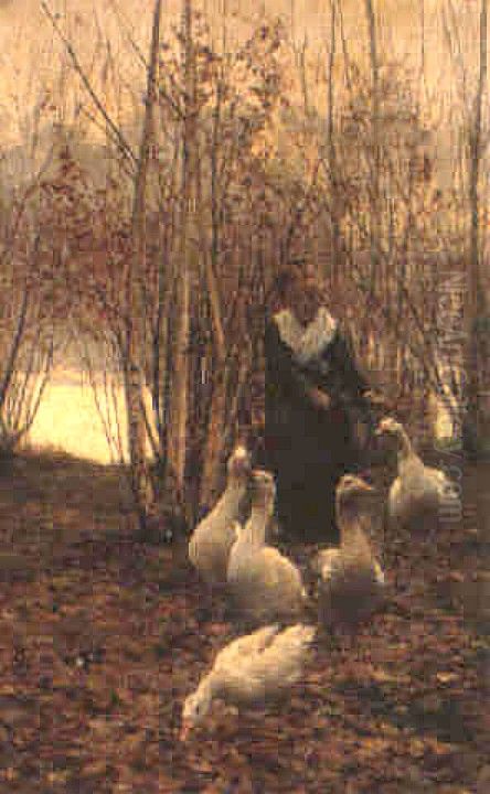 The Goose Maiden - Brittany Oil Painting by Alfred Edward Emslie