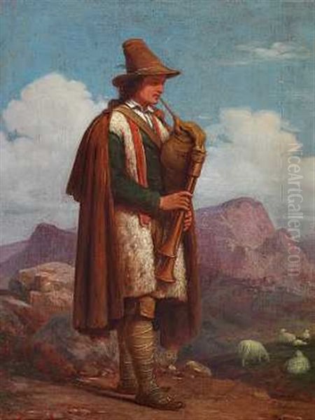 Pipirani - En Italiensk Hyrde Spiller Saekkepibe Oil Painting by Edouard Ender