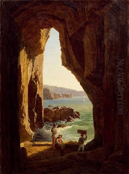 Blick Aus Der Grotte Von Sorrento Oil Painting by Thomas Ender