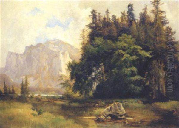 Langbathsee Bei Ebensee, Oberosterreich Oil Painting by Thomas Ender