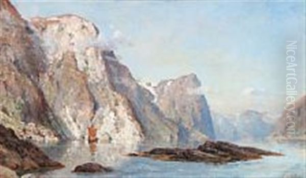 Norwegian Fiord Scene Oil Painting by Henry Enfield