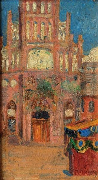 Norddeutscher Marktplatz Mit Backsteinarchitektur Oil Painting by Otto Heinrich Engel