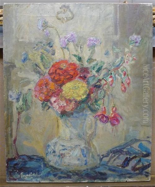 Still Life Of Flowers In A Jug Oil Painting by Florence Engelbach