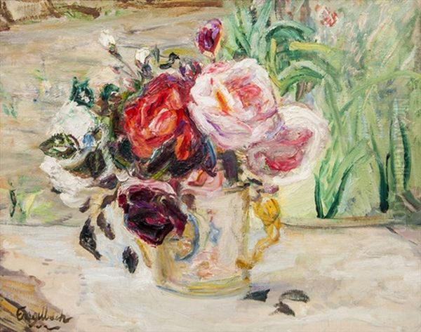 Roses In Coronation Mug Oil Painting by Florence Engelbach