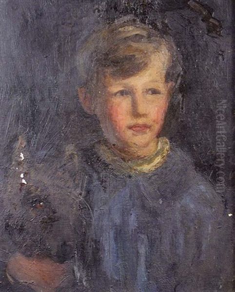 Portrait Of Master Engelbach, The Artist's Son, With His Dog Oil Painting by Florence Engelbach