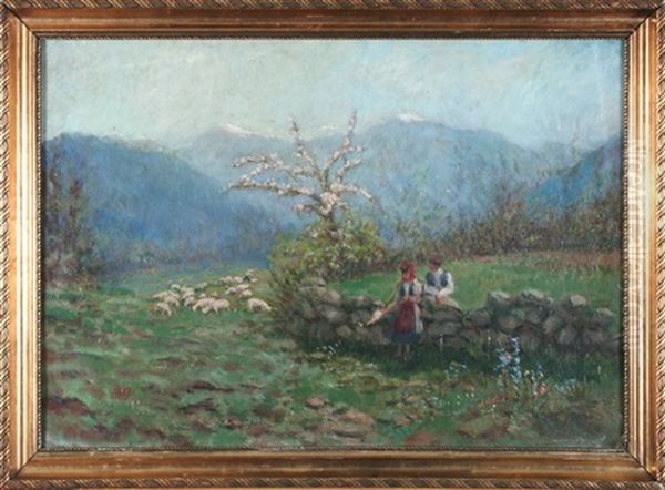 Ovce Na Pastve Oil Painting by Ferdinand Engelmuller