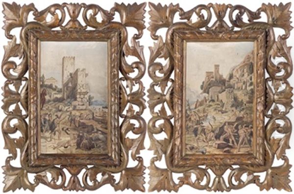 Gegenstucke: Kampfszenen Aus Dem Trojanischen Krieg (2 Works) Oil Painting by Friedrich Engels