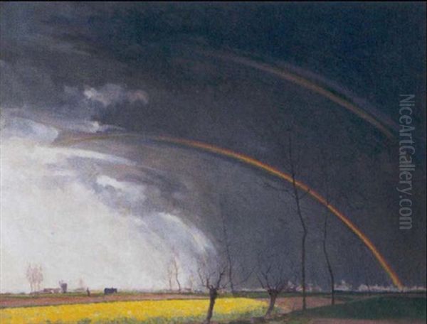 Landschap Met Regenboog Oil Painting by Leo Engels