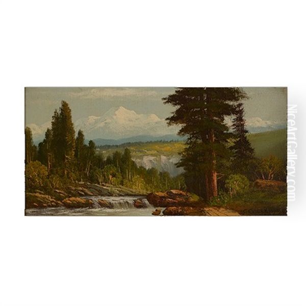 Mountain Stream With Snowcapped Peaks Oil Painting by John Englehart