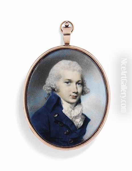A Young Gentleman, In Blue Coat With Brass Buttons Oil Painting by George Engleheart