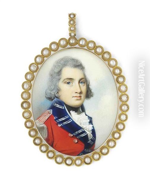 George King, 3rd Earl Of Kingston, In The Uniform Of The 50th Regiment Of Foot, Scarlet Coat With Blue Facings, Silver Frogging, Epaulettes And Buttons Oil Painting by George Engleheart