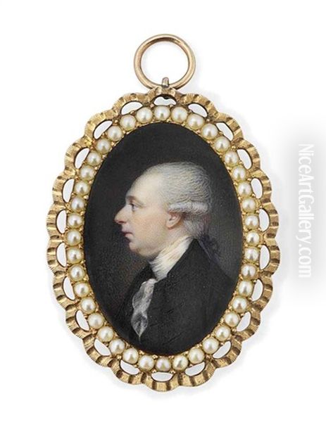 Stephen Moore, 1st Earl Of Mountcashell, In Profile To The Left, In Black Coat, White Frilled Cravat, Powdered Hair Worn En Queue Oil Painting by George Engleheart