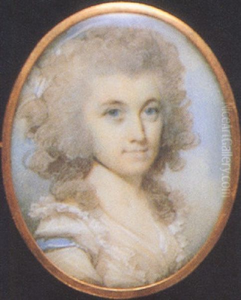 Husband -sir John Davis?-, In Blue Coat With Gold Buttons, White Waistcoat, Frilled Shirt And Tied Cravat, His Hair Powdered Oil Painting by George Engleheart