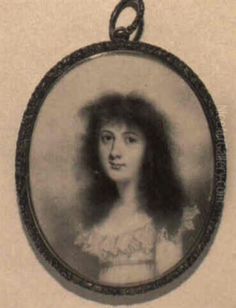 Portrait Of A Young Girl With Long Dark Hair Oil Painting by George Engleheart