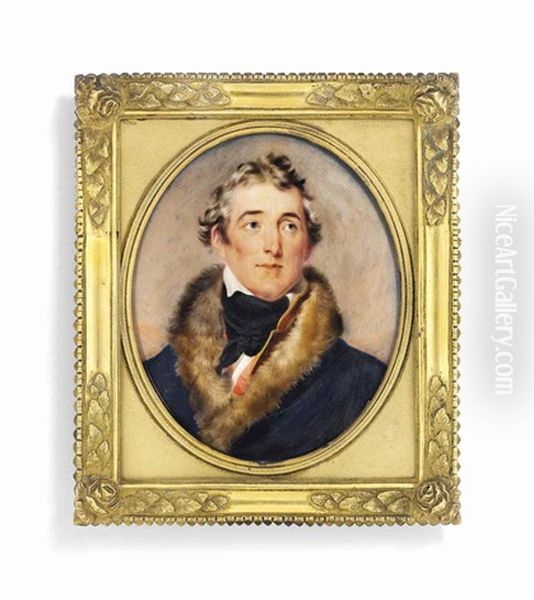 Arthur Wellesley, 1st Duke Of Wellington (1779-1855), In Black Coat With Fur Collar Oil Painting by John Cox Dillman Engleheart