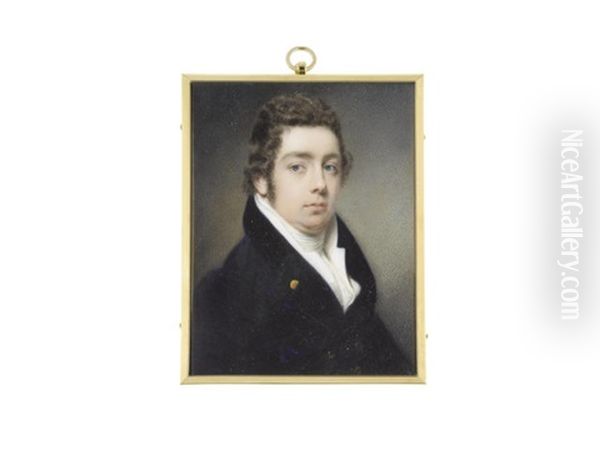 A Gentleman, Wearing Blue Coat, White Waistcoat, Chemise And Stock Oil Painting by John Cox Dillman Engleheart