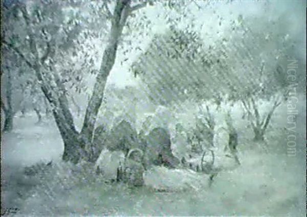 Le Repos Des Paysannes Sous Les Oliviers Oil Painting by Delphin Enjolras