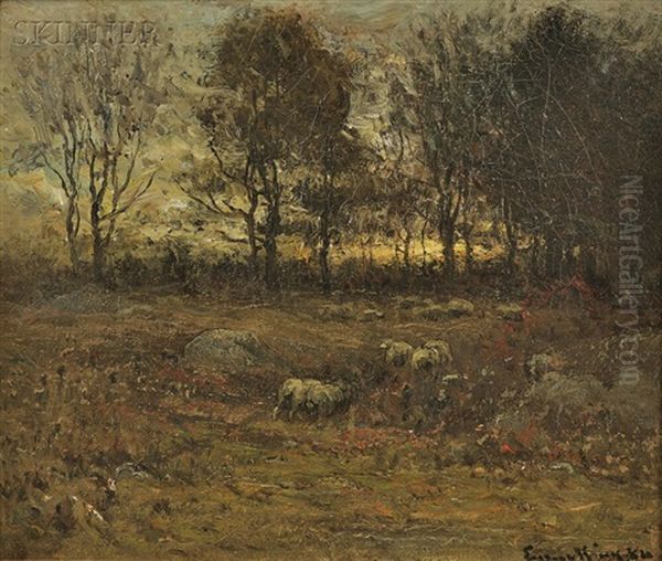 Sheep Grazing At Dusk Oil Painting by John Joseph Enneking