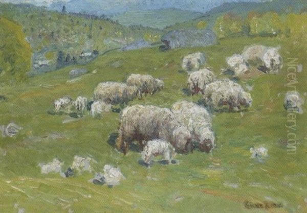 Sheep Grazing Oil Painting by John Joseph Enneking