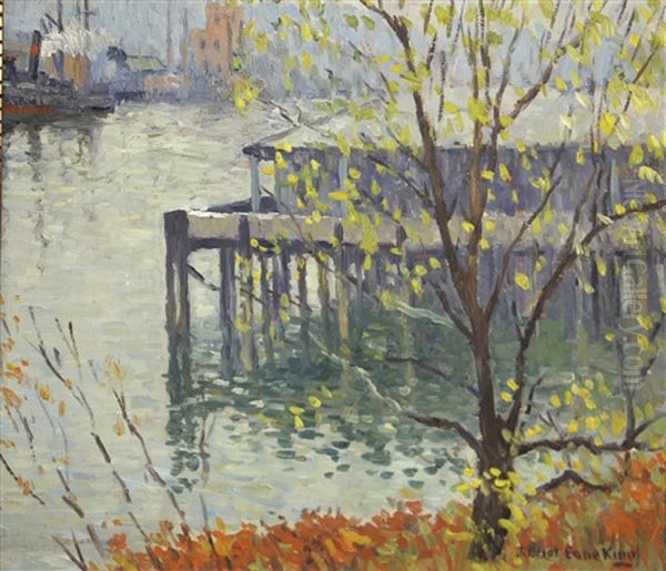 A Wet Morning Oil Painting by Joseph Eliot Enneking