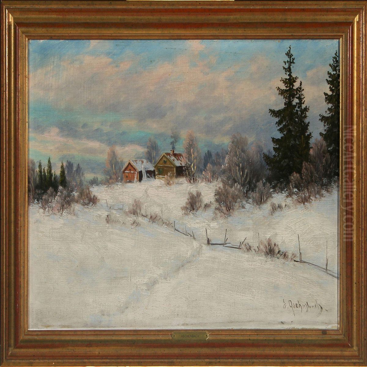 Wintherlandscape Oil Painting by Ernst Aschenbach