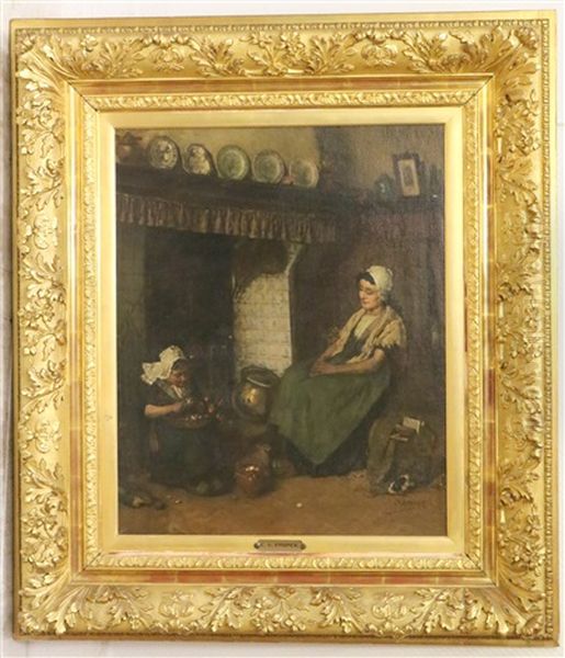 Huiselijk Tafereel Bij De Schouw Oil Painting by Charles Victor Ensinck