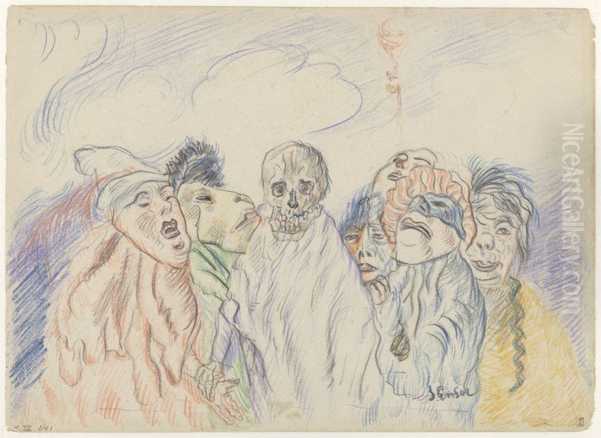 Masks Oil Painting by James Ensor