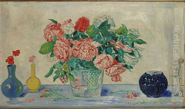Rozen, Tanagra En Vazen Oil Painting by James Ensor