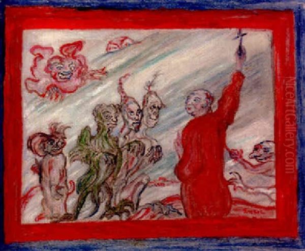 Diables Turlupant Un Religieux Oil Painting by James Ensor