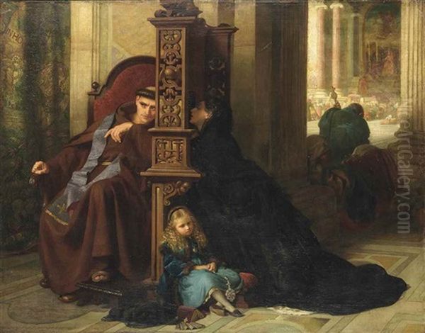 The Confessional Oil Painting by Rudolf Epp