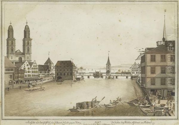 Aussicht AusDem Gasthof Zum Schwert Zurich Gegen Mittag Oil Painting by Johann Jakob Aschmann