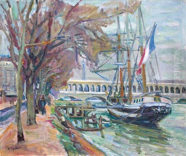 Vue Sur La Seine Et Pont D'auteuil Oil Painting by Henri Epstein