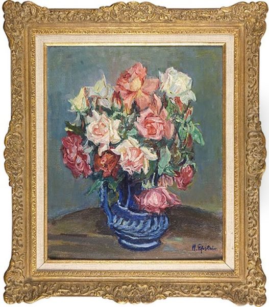 Bukiet Roz W Niebieskim Wazonie Oil Painting by Henri Epstein