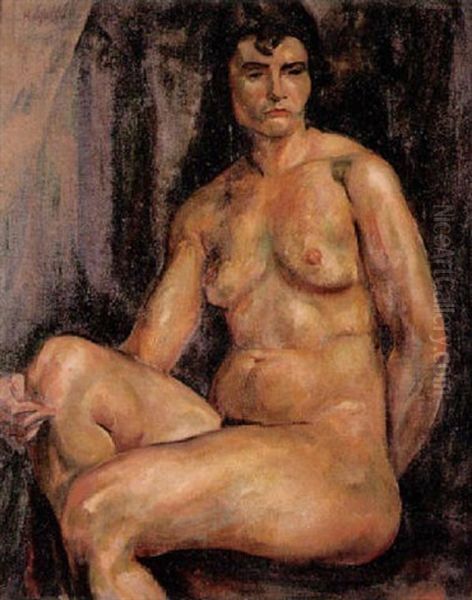 Grand Nu Assis Oil Painting by Henri Epstein
