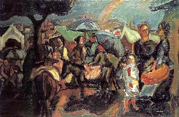 Market Scene Oil Painting by Henri Epstein