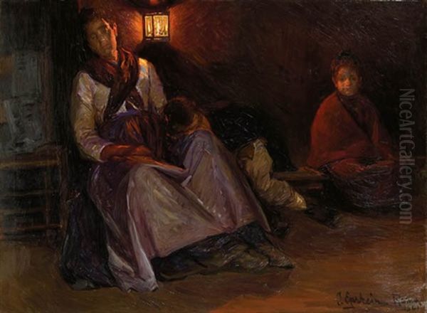 Am Bahnhof Oil Painting by Jehudo Epstein