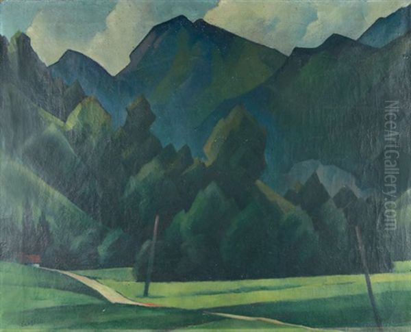 Landschaft Mit Dem Kranzhorn Bei Brannenburg Oil Painting by Adolf Erbsloeh