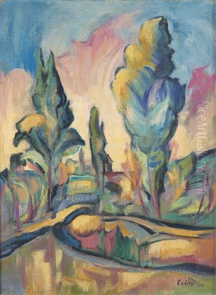 Tree Alley Oil Painting by Vojtech Erdelyi