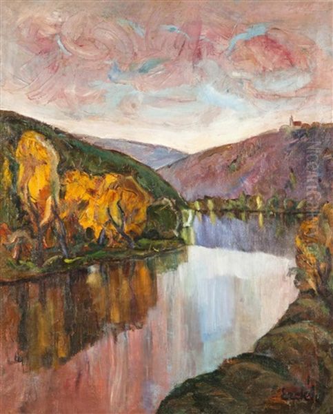 Landschaft Mit Fluss Oil Painting by Vojtech Erdelyi